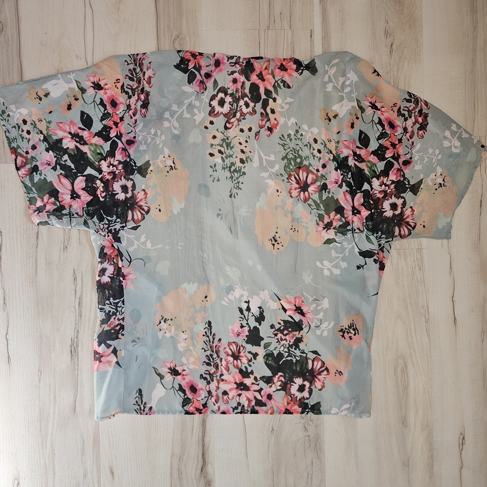 Feitong Floral Chiffon Kimono Cardigan Boho Beach Cover Up Mint Size Small - Picture 9 of 9
